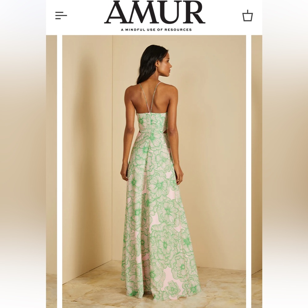 AMUR Kalyan Cutout Maxi Dress Pink with Green Floral Print - Picture 2 of 9